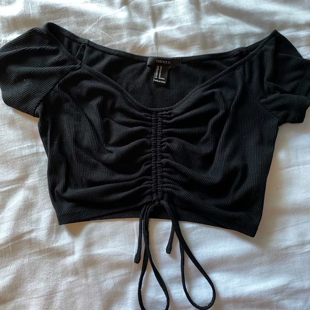 Black ruffled crop top